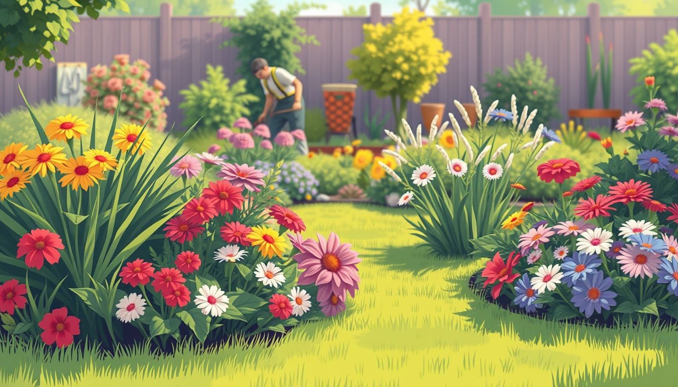 Gardener working in a well-maintained garden