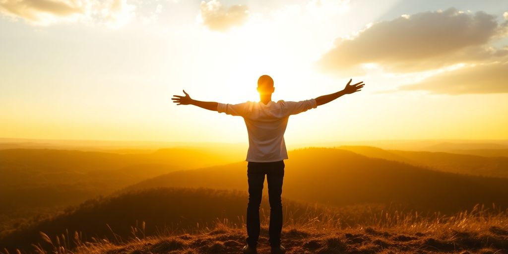 Personne regardant le soleil avec espoir.