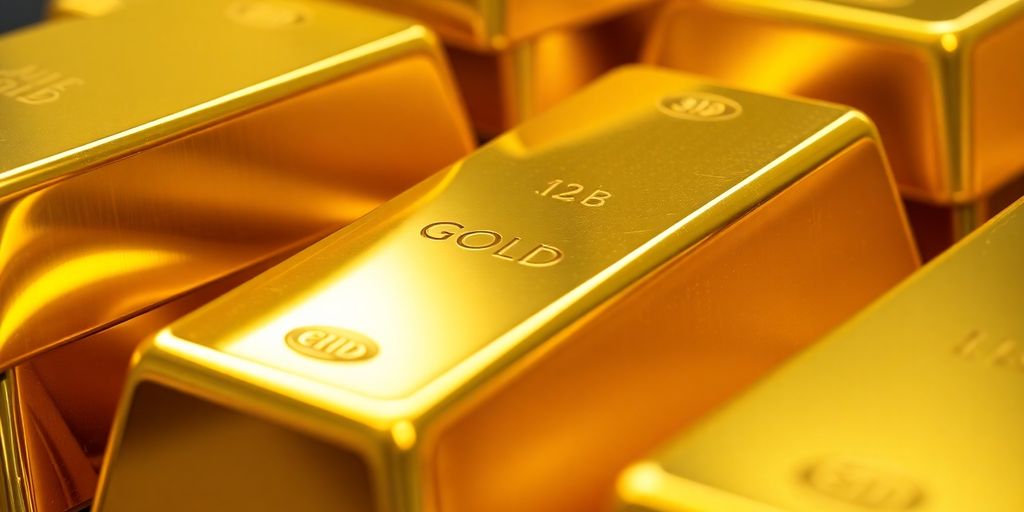 Des barres d'or brillantes empilées.