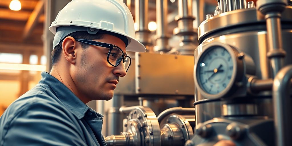 Engineer overseeing industrial processing equipment.
