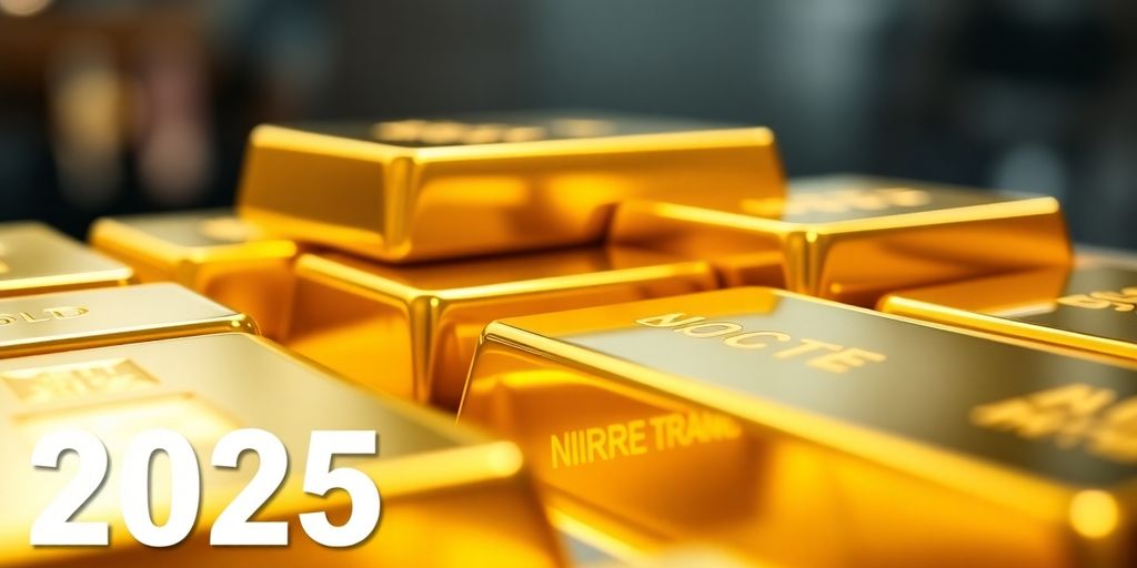 Des lingots d'or empilés brillants sur un fond neutre.