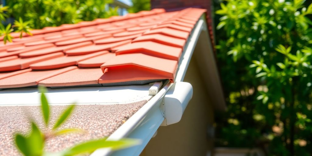 Close-up of a clean roof and gutters.
