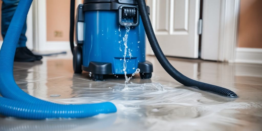 Photograph of a wet vacuum removing water from a room.