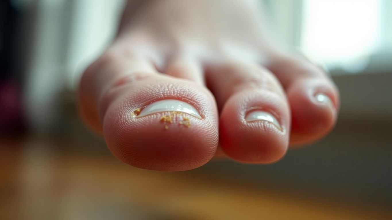 Close-up of toenails affected by fungus.