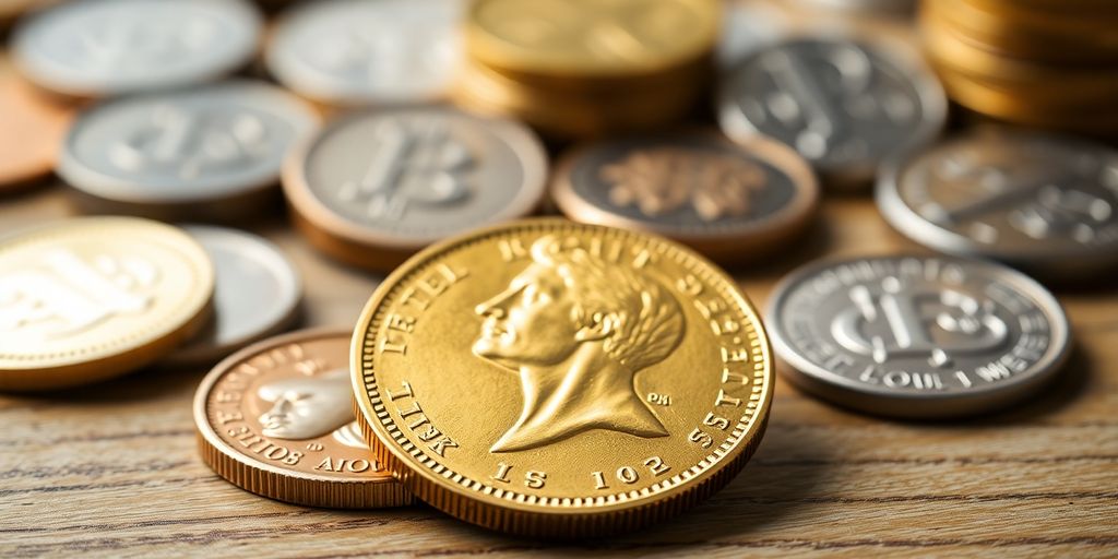 Pièce de monnaie Napoléon en or sur une table en bois.