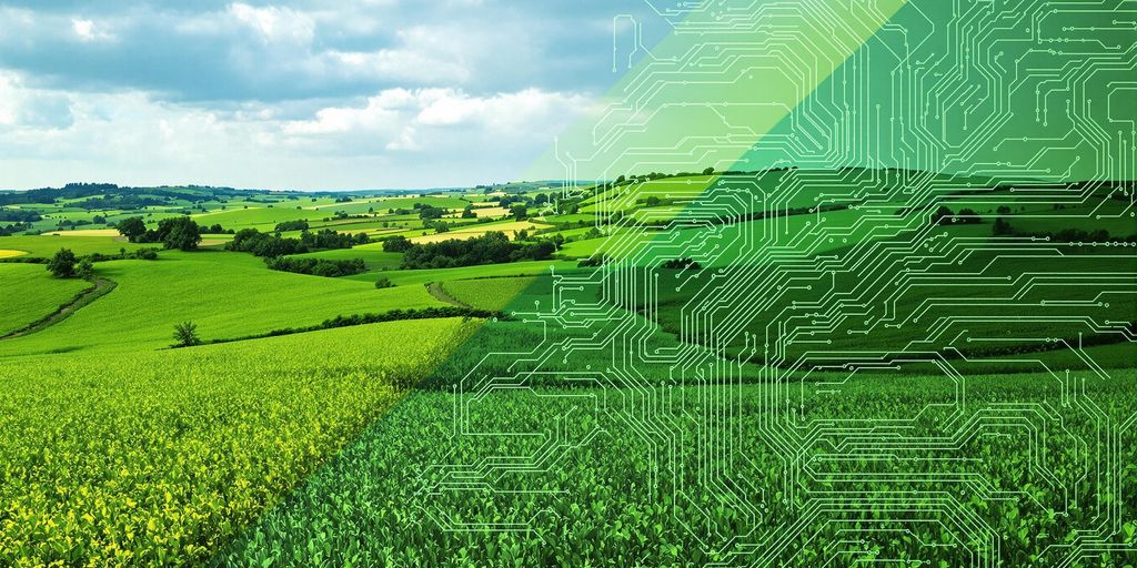 Green landscape with a circuit board overlay.
