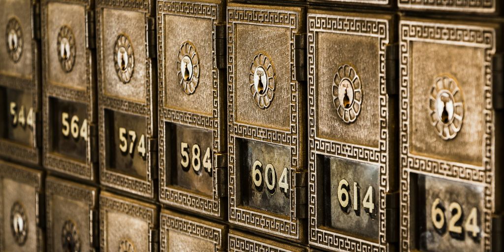 Numbers on metal deposit boxes in a bank - bic gls bank