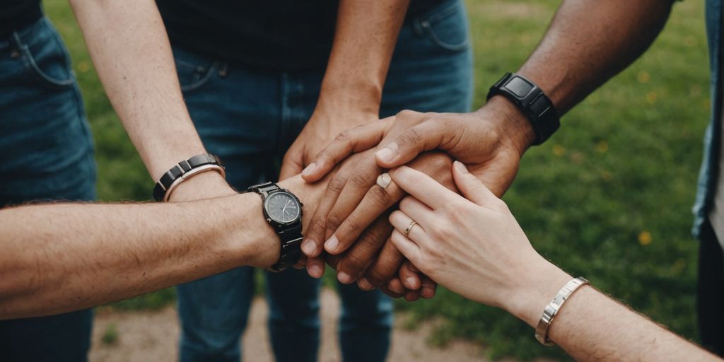 Group holding hands, symbolizing unity in polyamory.