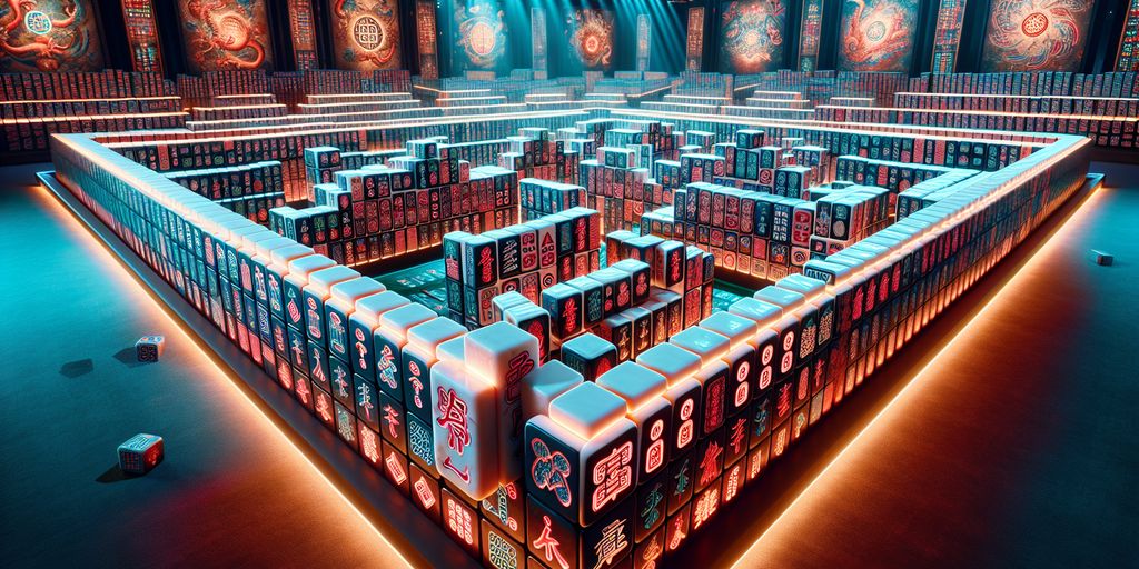 giant mahjong tiles in a vibrant gaming setting