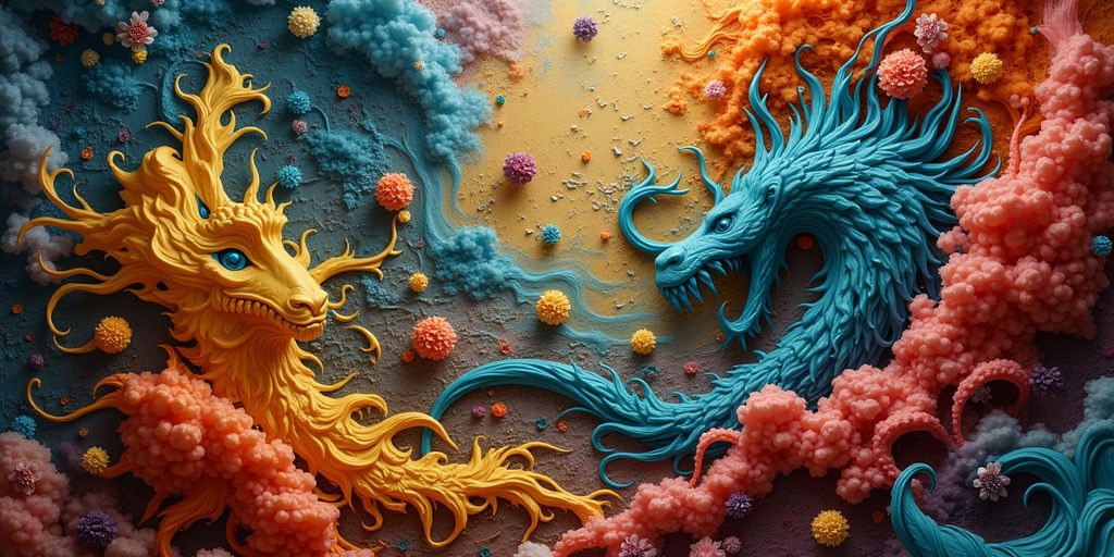 Colorful 3D art reinterpretation of famous paintings.