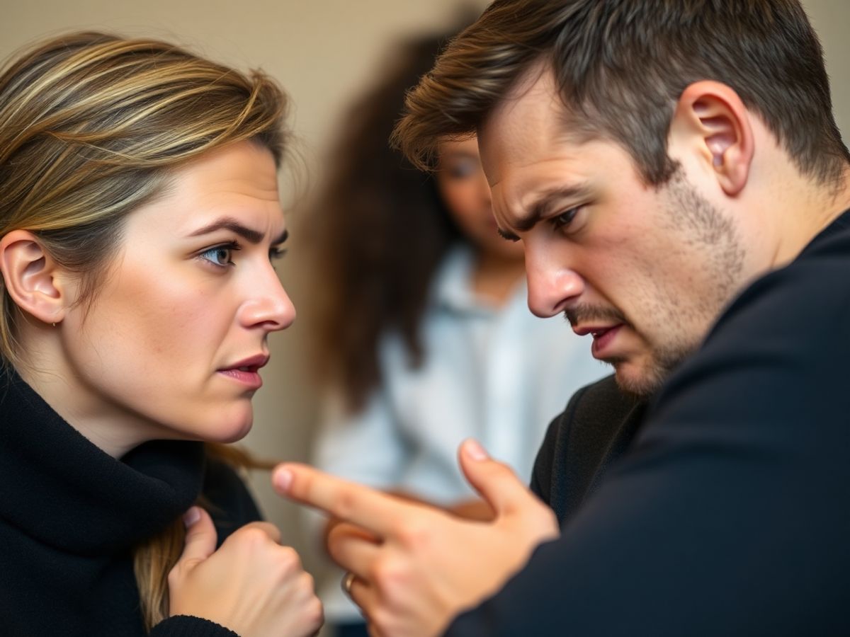 O fotografie a două persoane în discuție tensionată.