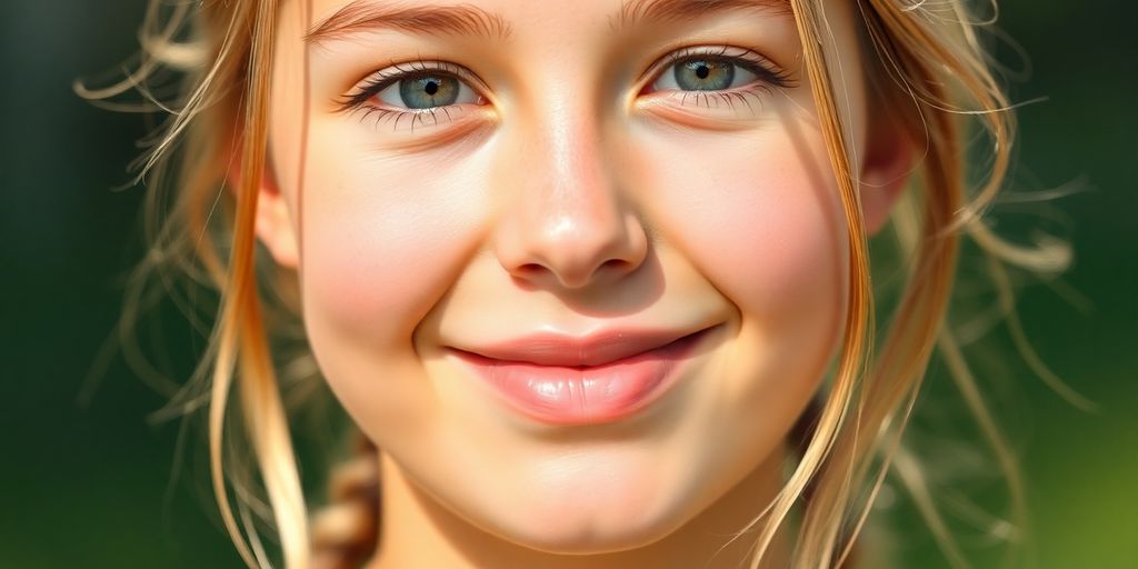 Teenager with clear, glowing skin smiling.