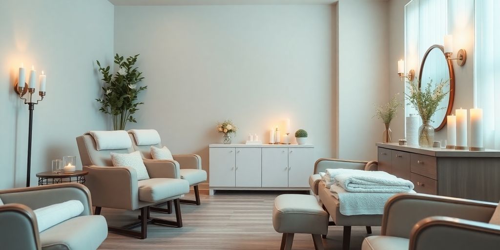 Relaxing nail and spa service setting with soothing colors.