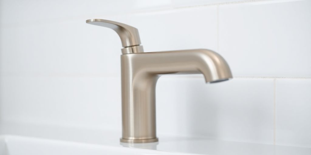 Sleek modern tap in a minimalist bathroom.