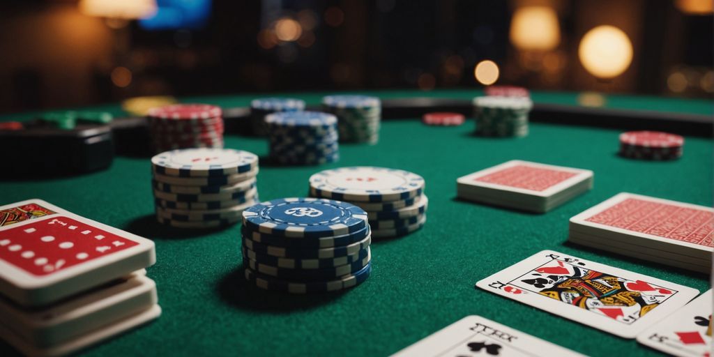 Poker and Mahjong tiles combined in a unique game setup.