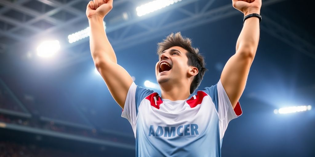 A determined athlete celebrating a surprising victory