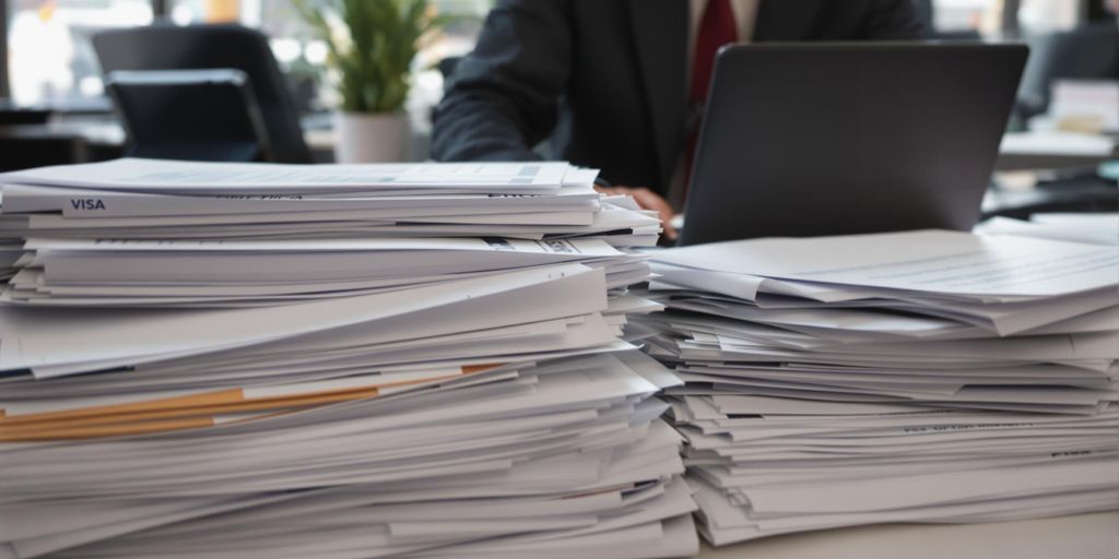 Vize belgeleri üzerinde çalışan bir tercüman.