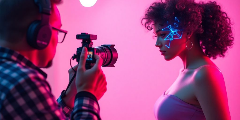 Photographer and model in an AI-assisted photoshoot.