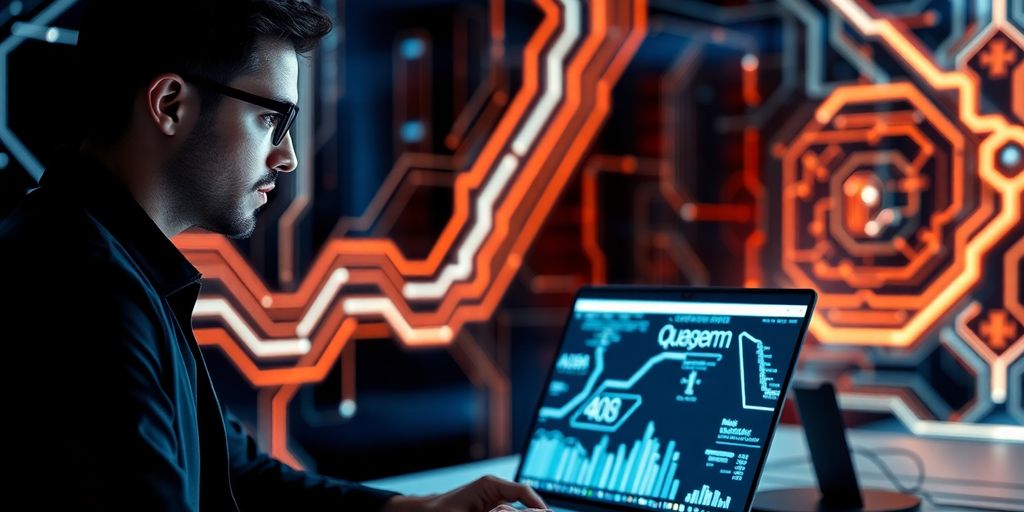 Cyber security professional with quantum computing equipment.