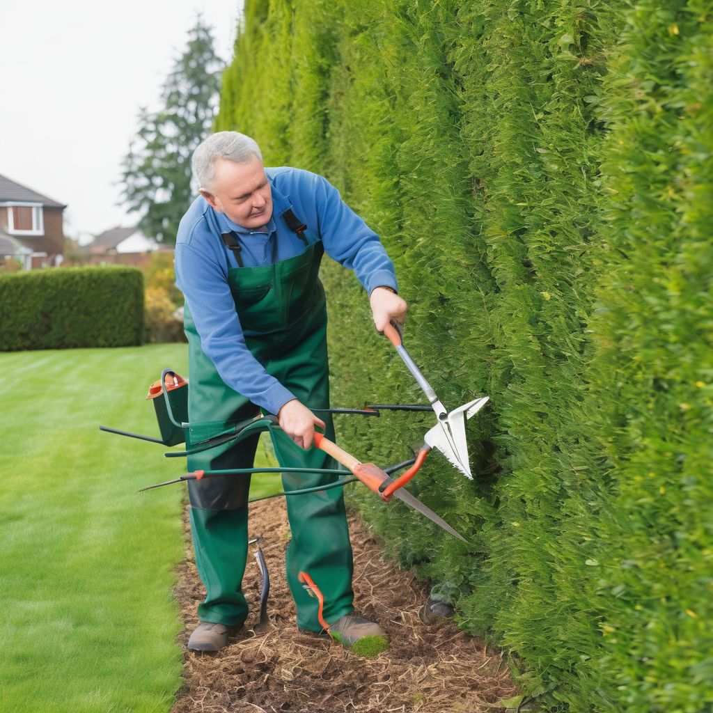 gardener trimming hedge with tools, addressing common hedge problems