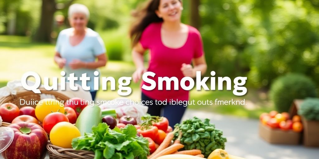 Frutas, vegetais e atividade física para saúde e bem-estar.