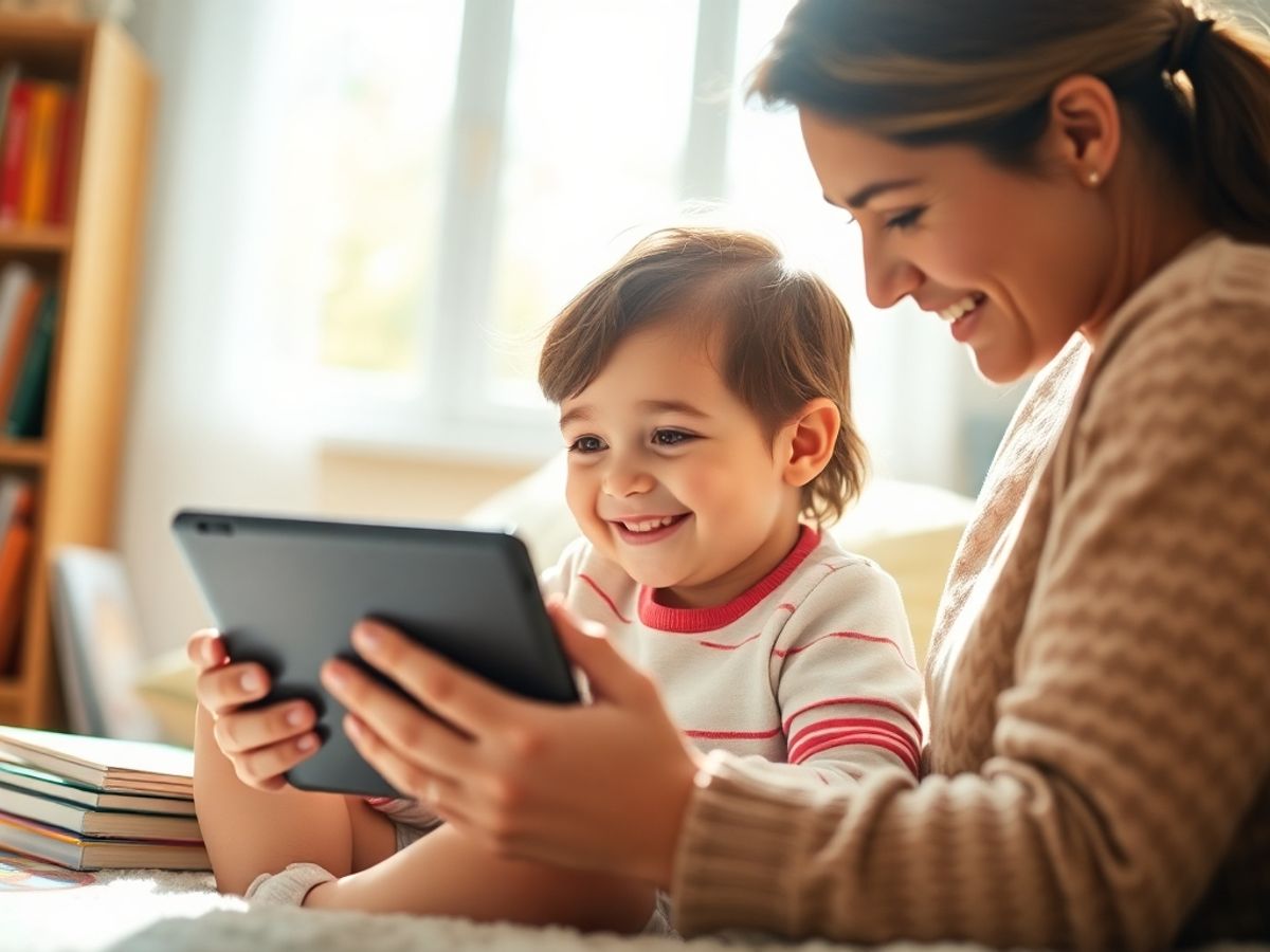 Părinte și copil explorând educația media împreună.