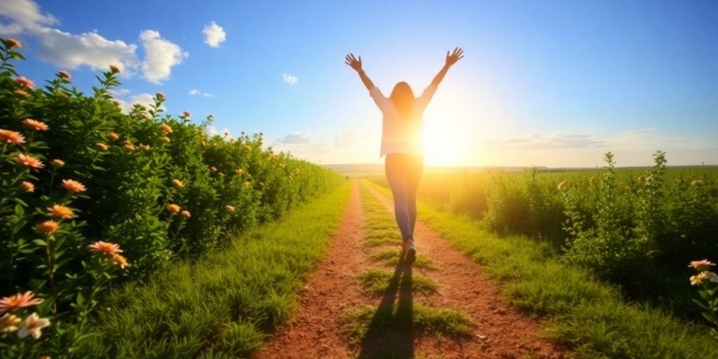 Person walking on a bright path towards a prosperous future.