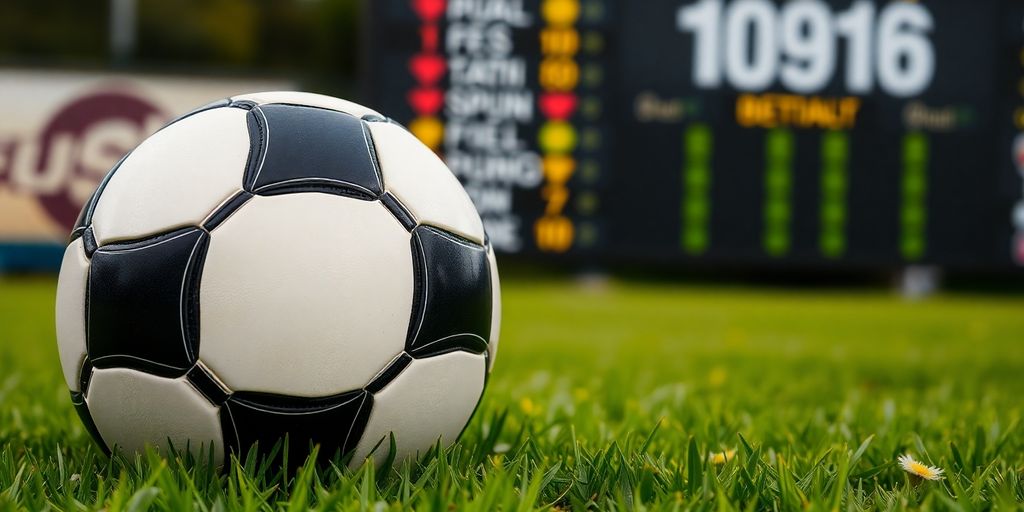 ลูกฟุตบอลบนสนามหญ้าเขียวขจี