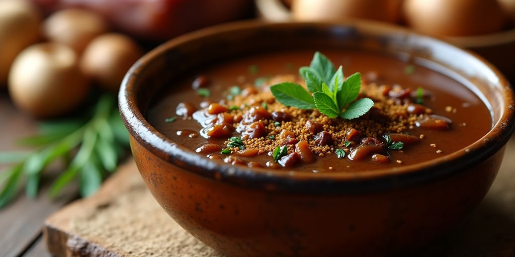Nahaufnahme der Schwarzwälder Jägersauce in einer Schüssel.
