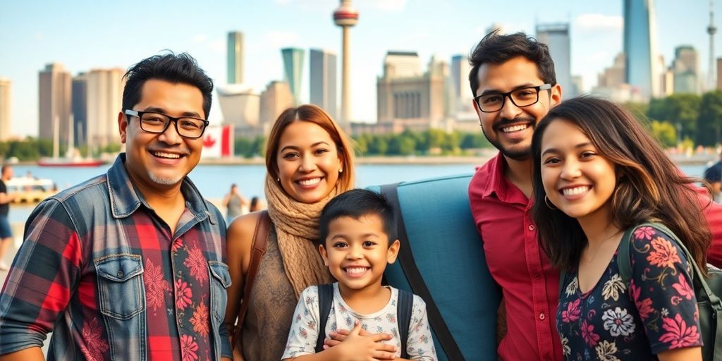 Familias latinas interactuando en un entorno canadiense.