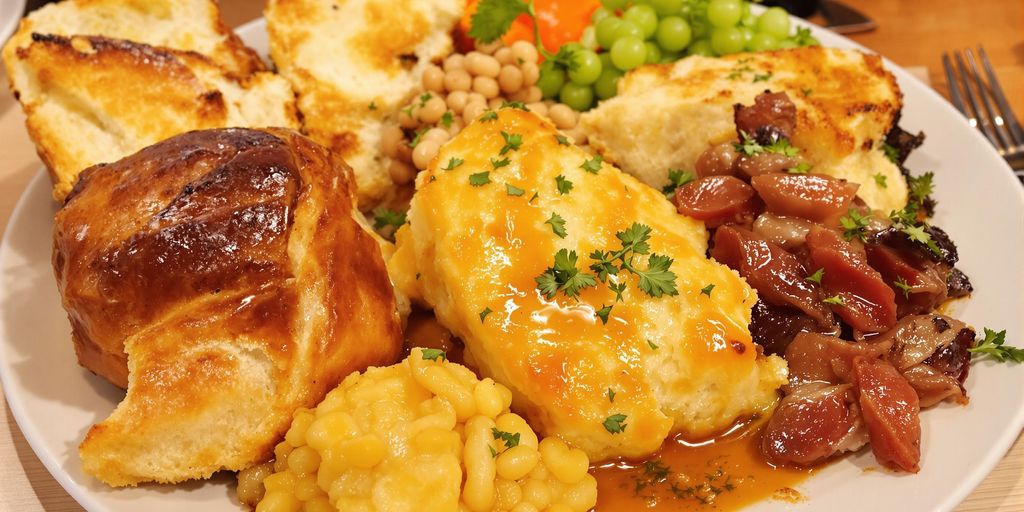 Traditional Jewish dishes beautifully arranged on a plate.