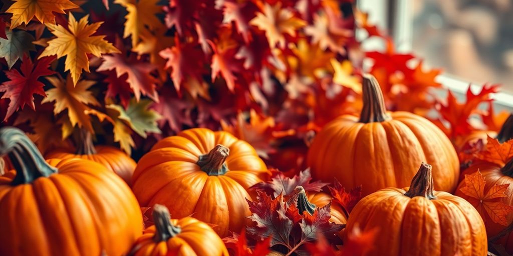 Warm autumn colors and festive displays for Thanksgiving.