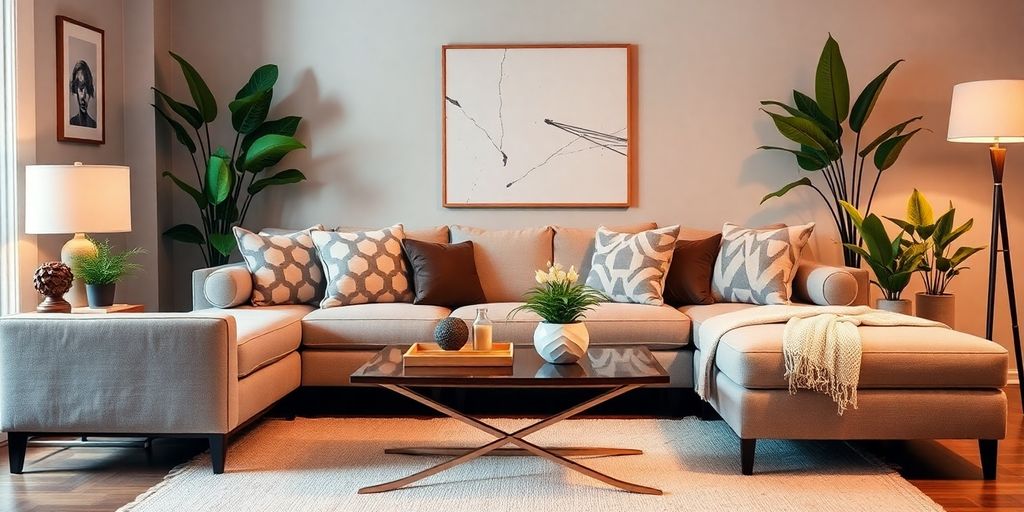 Modern living room with a Crate and Barrel couch.