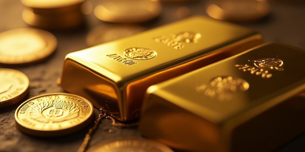Un lingot d'or sur fond de pièces.