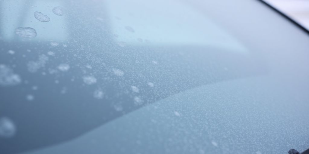 Car windshield with clear wiper path in snow
