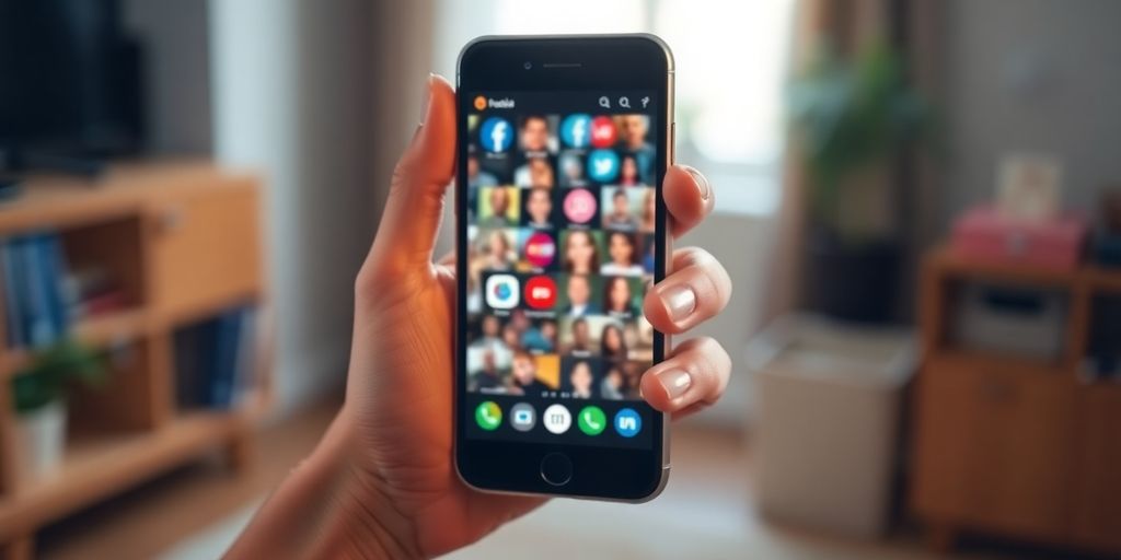 Person holding phone, looking at social media