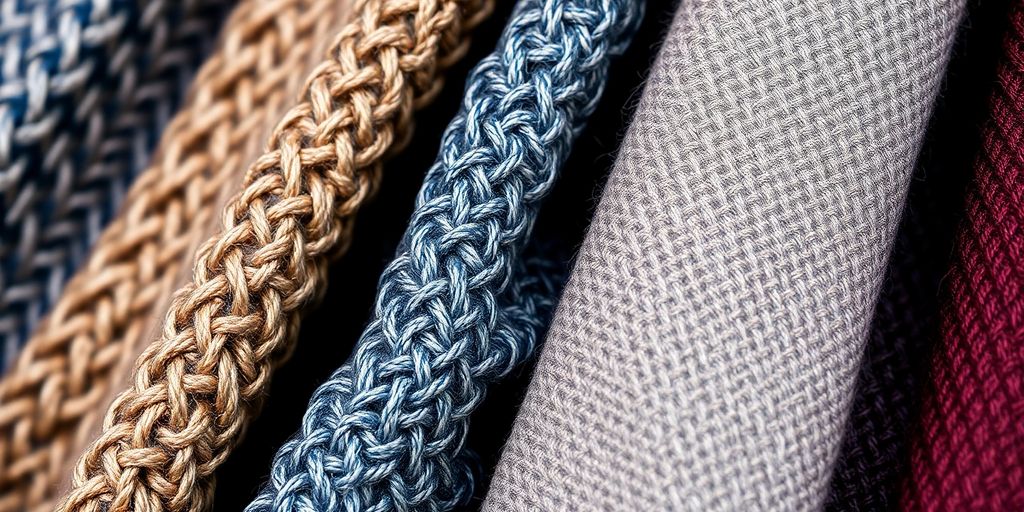 Close-up of woven fabric textures and patterns.