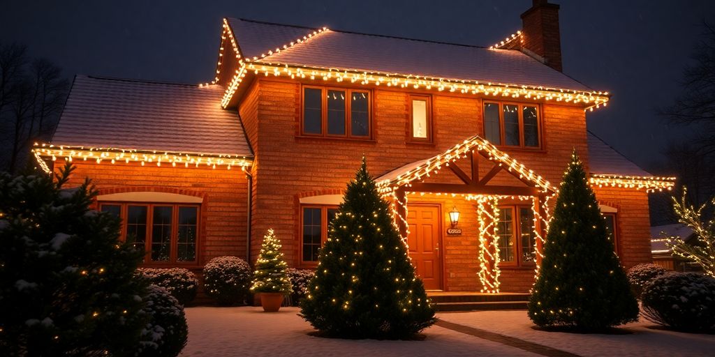 Professionally installed Christmas lights on Huntleigh home.