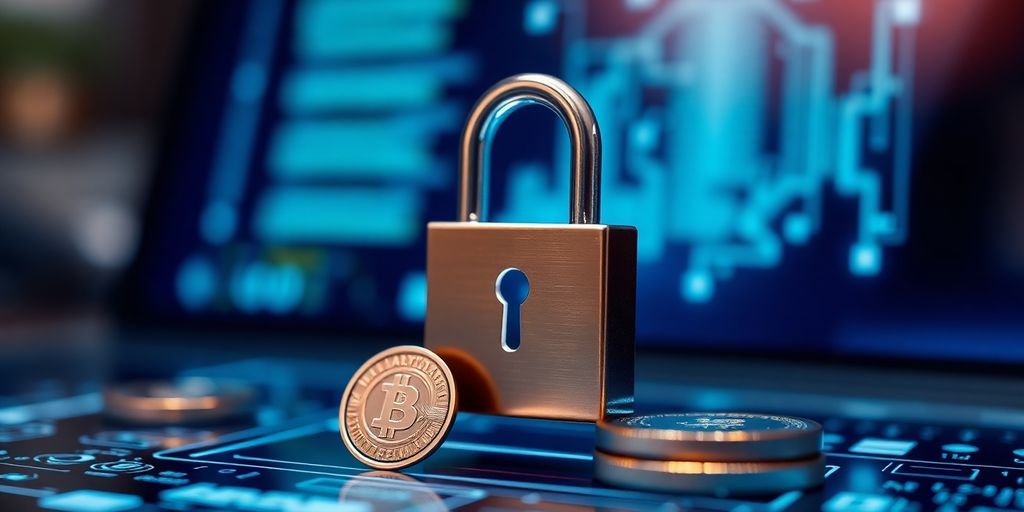 Close-up of a digital lock and tokens.