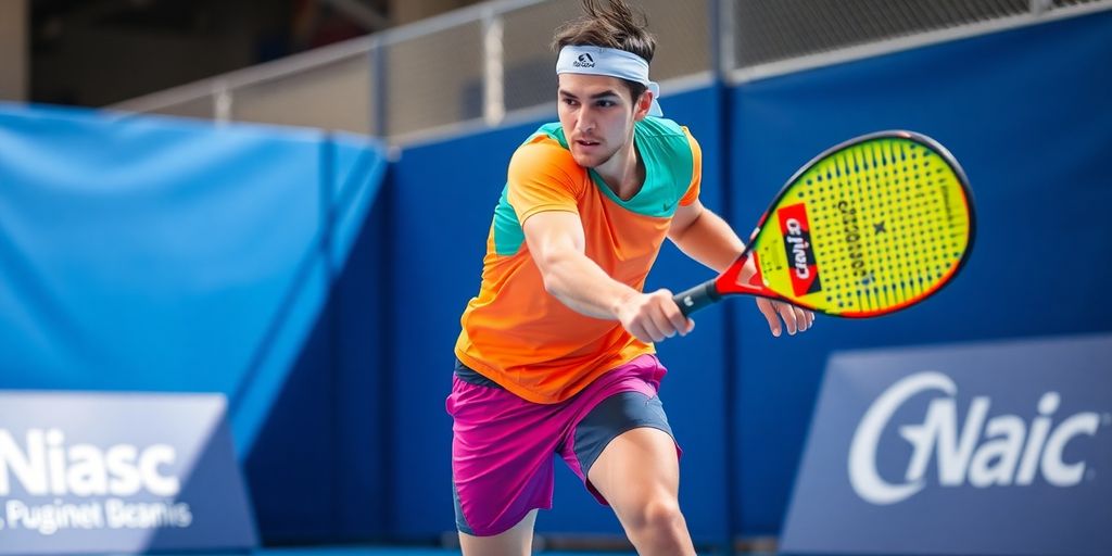 Giocatore di padel in azione sul campo.