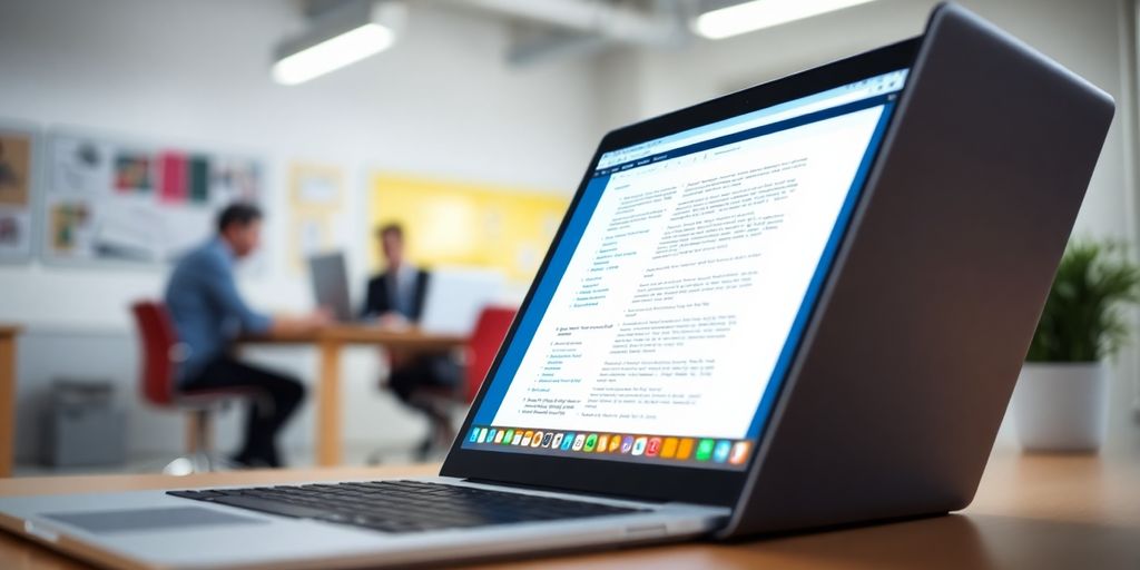 Laptop displaying collaborative document on screen