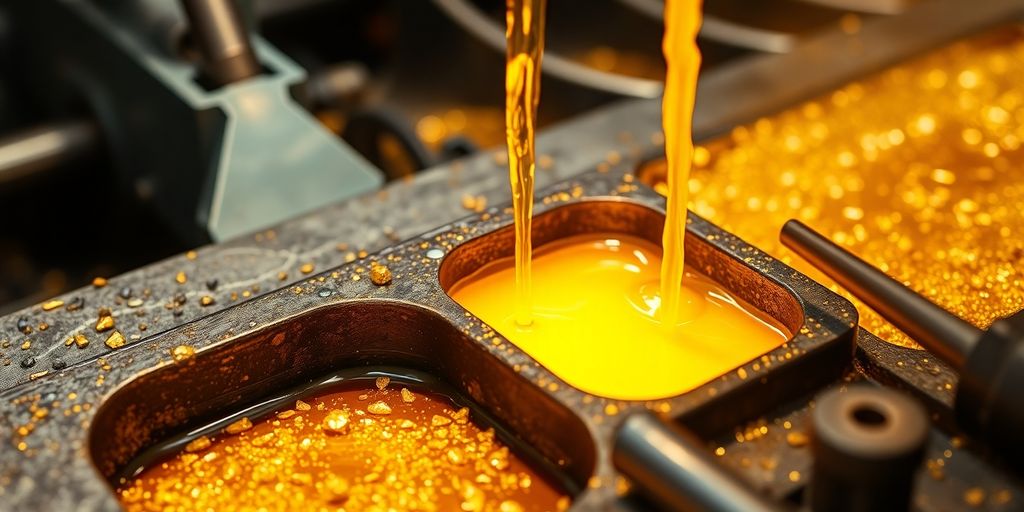 Process de raffinage de l'or dans une fonderie.