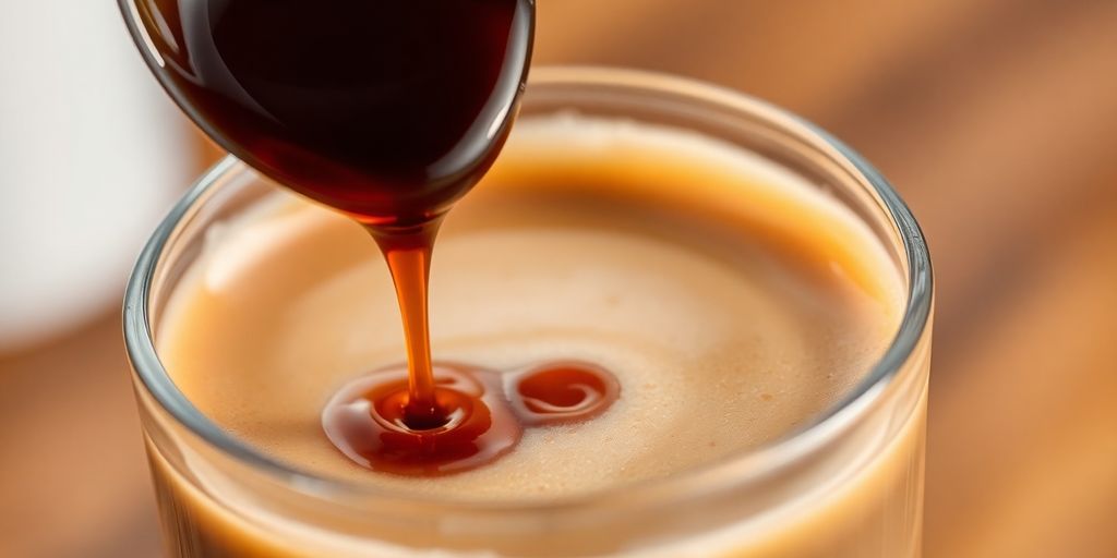 Brown sugar syrup drizzled into a coffee.