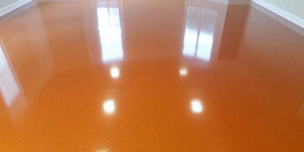 Glossy epoxy floor coating in a modern interior setting.