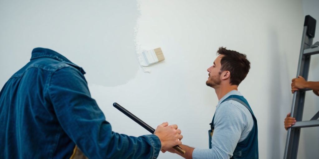 Painter applying smooth finish to wall.