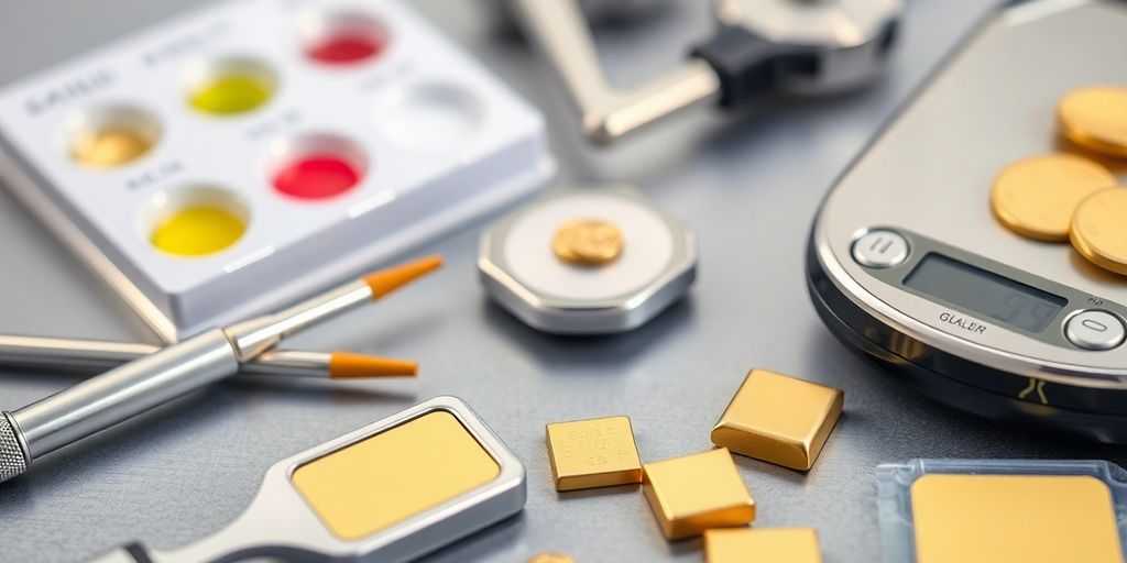 Équipement de test de l'or sur une table.