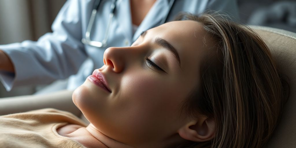 Woman receiving ketamine-assisted therapy, calm and hopeful. Ketamine Therapy Thailand