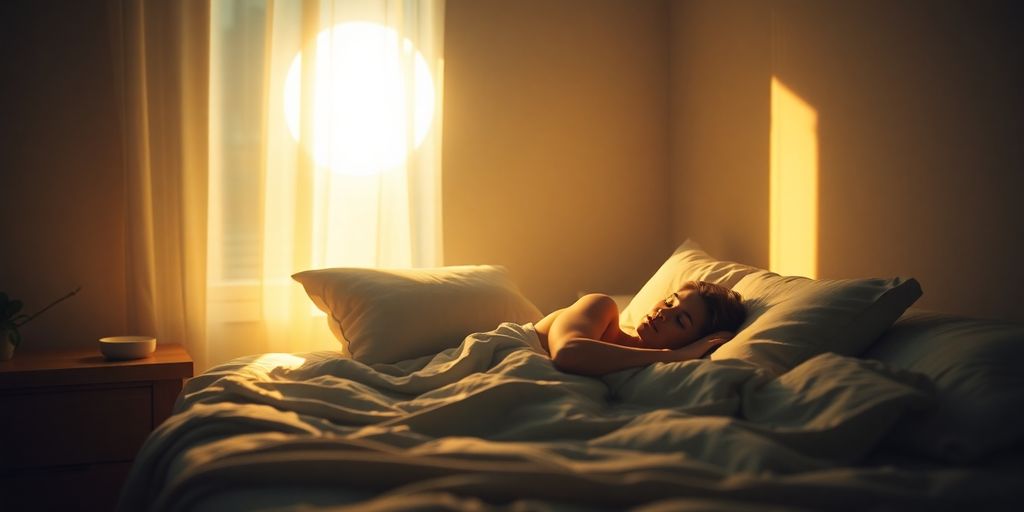 Person peacefully sleeping in a comfortable bed.