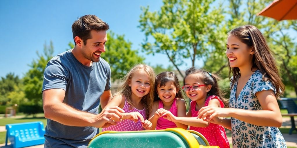 Happy family enjoying outdoor Dallas park activities.