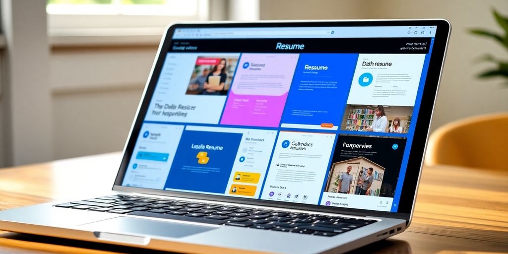 Laptop displaying Google Docs resume templates.